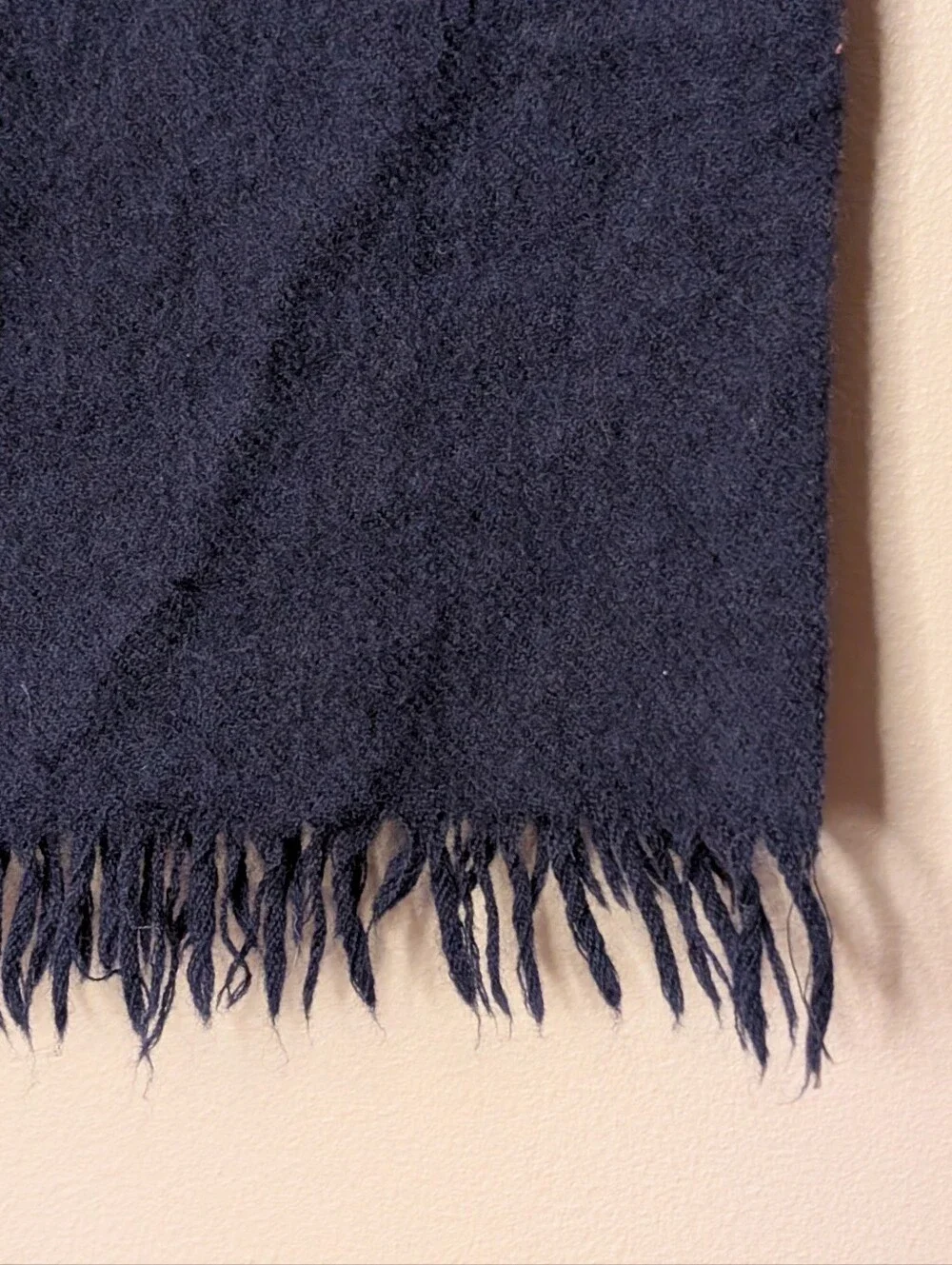 Vintage Eddie Bauer Navy Blue Wool Scarf Fringe Made in USA Winter Unisex
